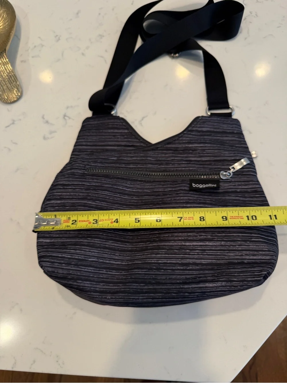 Baggallini Gray Black Striped Crossbody Bag Adjustable Strap Travel Purse